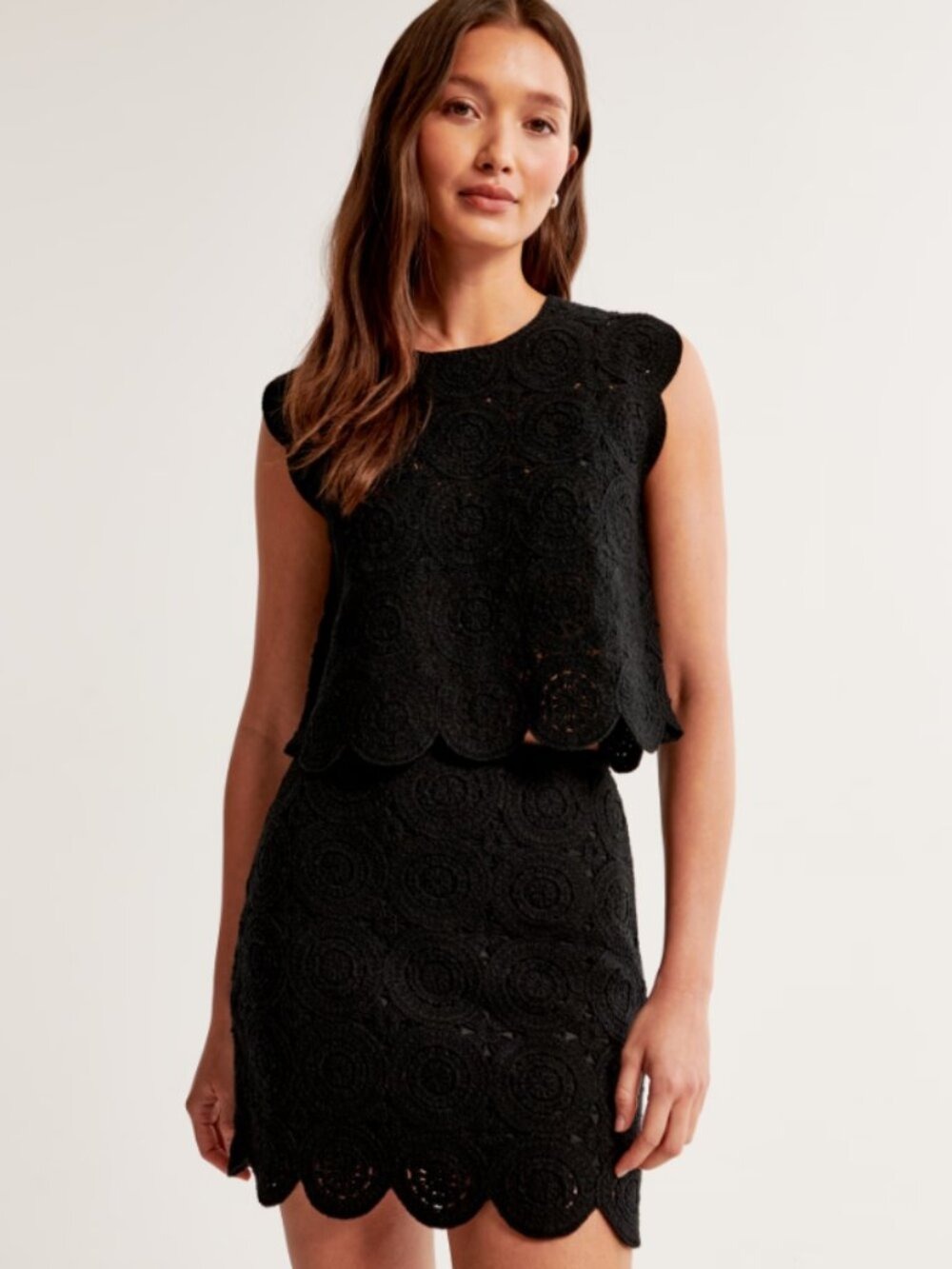 *Abercrombie & Fitch Black Crochet Mini Skirt Scalloped Hem XS